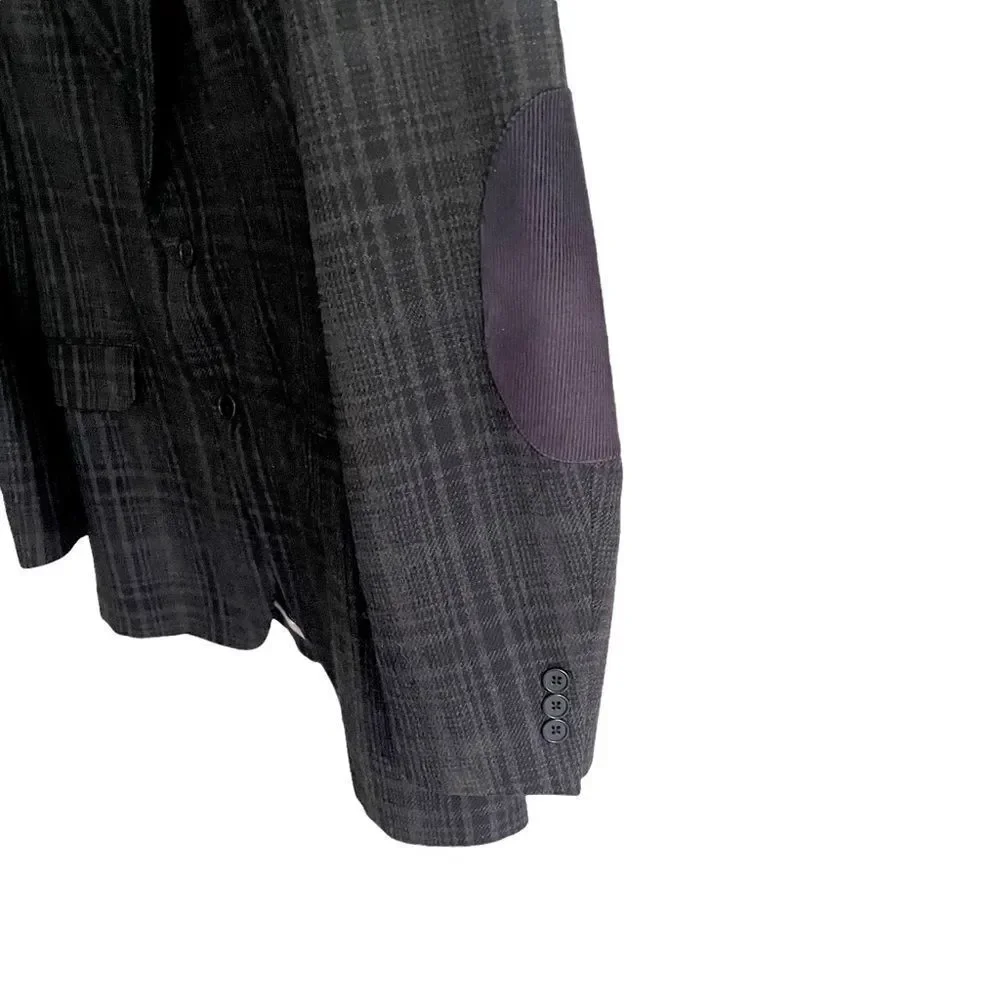 COPPLEY Wool Plaid Blazer Jacket Corduroy Elbow Patches Blue 42L